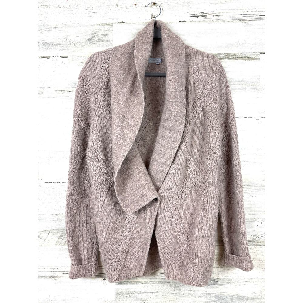 One Gray Day Womens M Tan Open-Front Wool Boho Long-Sleeve Knit Cardigan